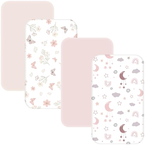 Image of 4 Pack Bedside Bassinet Sheets - 33"x20" Bassinet Sheets for Baby Delight, Angelbliss, Maxi-COSI & Most Regular Size Bedside Sleeper | Ultra Soft & Skin Friendly Bassinet Fitted Sheet for Girls