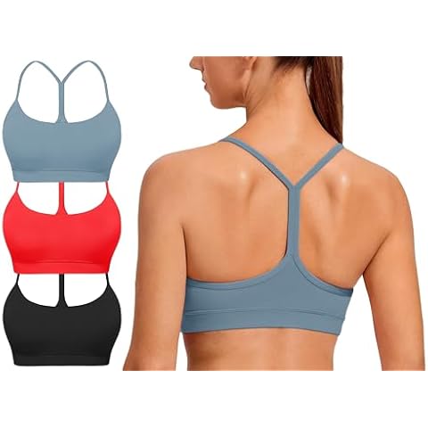 Spaghetti Strap Padded Sports Bras for Women - Y Back Yoga Workout Tops (3 Pack) Cover
