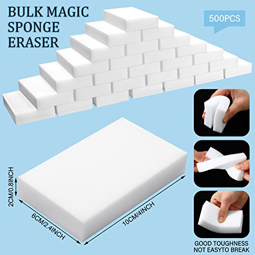 Image of 500 Pcs Magic Sponge Eraser Bulk Foam Sponge Cleaning Pads Multi Surface Household Cleaning Kitchen Dish Sponges Non Scratch Scrub Sponge Pads for Sink Bathtub Floor Bathroom Wall Cleaner