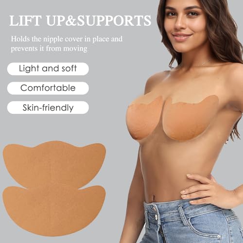 Majurphy Breast Tape for Women, 6 Pack with Nipple Covers | Adhesive Strapless Bra Tape | Demi-Cup Lift Support, Beige2