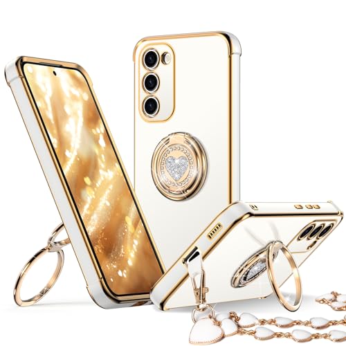 Image of XYZ for Galaxy S23 Plus Case with Stand, for Samsung Galaxy S23 Plus Case with Double Ring, Women Girls Bling Luxury Phone Case for Samsung S23 Plus, White