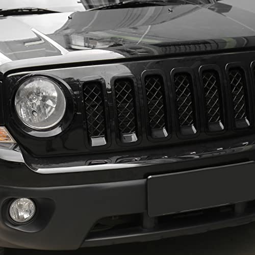 Image of CheroCar for Patriot Mesh Grille Grill Insert & Headlight Turn Light Cover Trim Exterior Accessories for Jeep Patriot 2011-2016