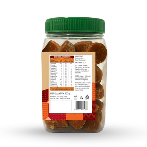 Image of Sweetch Natural Cane Jaggery Cubes 500gm Each Jar Healthy Sugar Substitute, Desi Gud Bites Size Small | Helps in Digestion | Traditional Sweetener | Sugarcane Jaggery, Gur (Pack of 2)