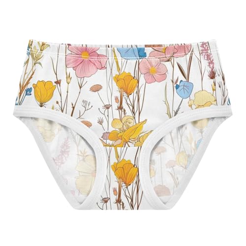 Girls Underwear, Vintage Wildflower White Toddler Panties, Girls Cotton Underwear, 2T–8 Years