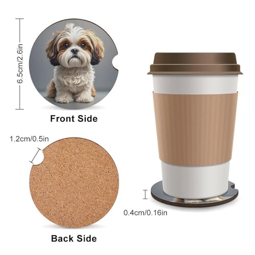 Portavasos para carro de madera 2 unidades diseño Shih Tzu miniatura 2