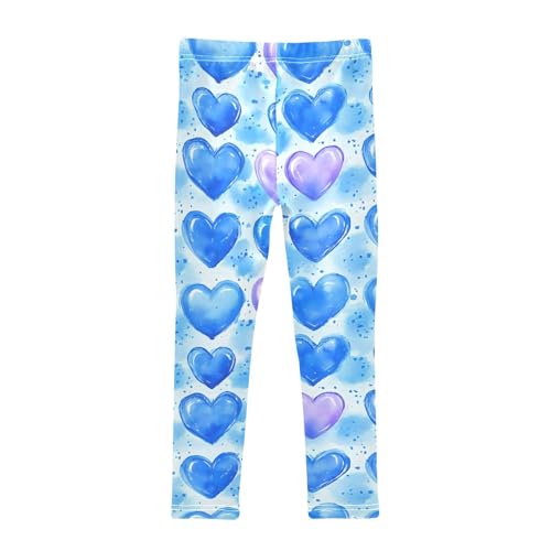 Watercolor Blue Heart Girls Leggings Ultra Soft Compression Yoga Gym Pants for Kids 4-10T2