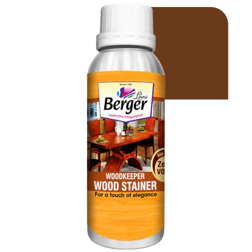 Image of Berger Wood Keeper 1L Dark Walnut Wood Stain with Leakproof Bottle & Easy Cloth Application Transparent Solvent-Based Stainer for Home Office Furniture Surfaces Shine and Finish (Pack of 1)