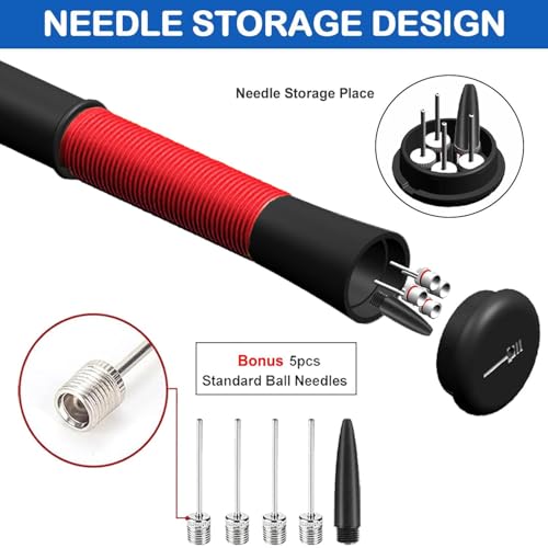 Ball Pump with Needle Storage(Never Lose Pin) Basketball Pump with 5 Needles and Extendable Cable, Soccer Football Pumps, Volleyball Pump Rugby Ball Inflator - Great for All Balls