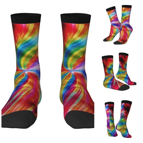 LZQPOEAS Colorful Tie Dye Athletic Socks Unisex Cushioned Crew Socks Hiking Running Calf Sock Soft Above Ankle Sock