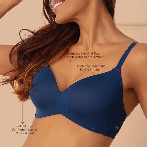 Image of NYKD (NYB013 Ultra Soft Modal Fabric Lightly Padded & Non Wired Tshirt Bra for Women | Seamless Neckline with Comfortable, Soft & Non Slip Shoulder Strap