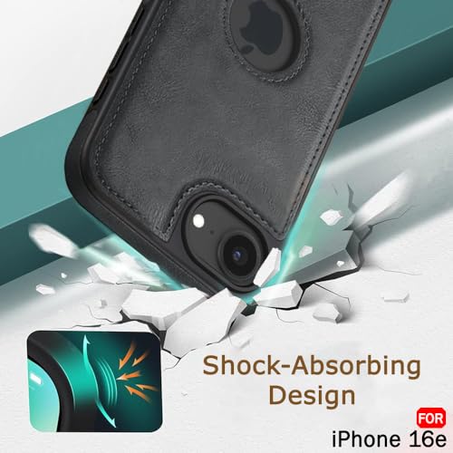 Image of TheGiftKart Genuine Leather Finish Back Cover Case for iPhone 16e | Shockproof Design | Raised Edges for Camera & Screen Protection | Stunning Minimalist Design Case Cover (Black Sides, Grey)