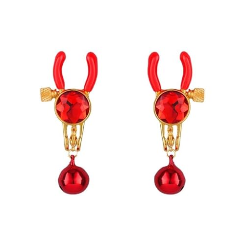Red Crystal Nipple Clip Clamps Bell Pendant, Adjustable Weight Metal Nipple Clamps for Men Women, Non-Piercing Metal Stimulator Nipple Clips Adult Toys(r1-de1)