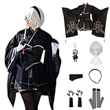 HNZQE Women Anime Nier Automata 9S Yorha 2B Kimono Cosplay Costume Black Maid Dress Halloween Outfit for Men (3XL-2b kimono-2)