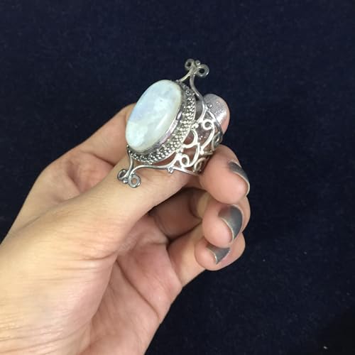 Bague pierre de lune arc-en-ciel, le cadeau bohème idéal en argent - 3