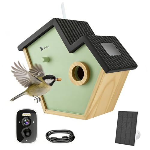 Vogelhaus mit Kamera 2K Kamera WLAN Outdoor mit Massivholz Nistkasten 2 4G WiFi & App Benachrichtigung Nistkasten mit Kamera Automatische Aufnahme von Vogelvideos &Bewegungserkennung Solarbetrieb