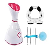 GETANYE Nano Ionic Face Steamer - 10X Penetration for Facial, Unclogs Pores, Moisturizing Spa Humidifier with Free Blackhead Remover Kit, Hair Band, Face Brush