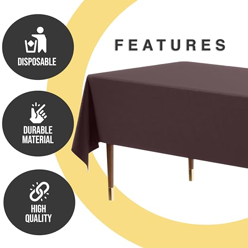 Image of Exquisite Brown Rectangle Tablecloth 54 inchx108 inch - 48 Pack | Plastic Tablecloth, Disposable Table Covers Rectangle for Parties, Weddings, Holidays & Party Supplies