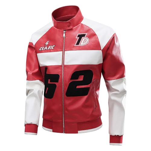 Veste de moto en cuir synthétique de qualité supérieure avec col montant
