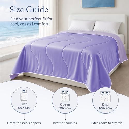 Image of Cooling Comforter for Hot Sleepers, Queen 90x90, Light Purple | Cooling blanket feel, Q-Max >0.4 cool touch, double-sided cooling, Sorona fill, for night sweats, lightweight & breathable