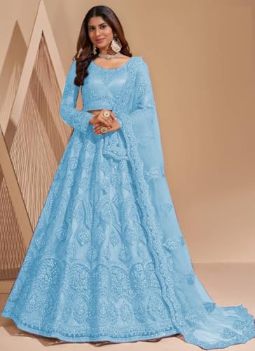 Image of ZAALIMA FASHION Women's Semi Stitched satin blend Lehenga Choli with Embroidered Pattern Unstitched Blouse and Dupatta Set | Women's Lehenga Cholis