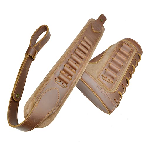 Set of Genuine Leather Gunstock with Sling for .308 .30-30 .30-06 .45-70, .22lr, 12Gauge (Brown(.30-06 .308 .45-70))