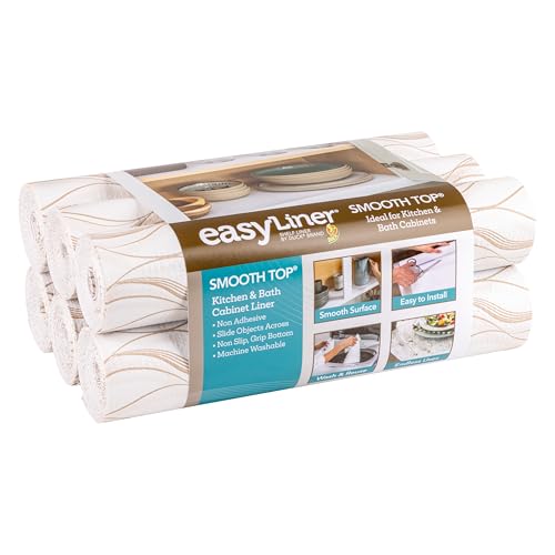 Smooth Top EasyLiner for Cabinets & Drawers - Easy to Install & Cut to Fit - Shelf Paper & Drawer Liner Non Adhesive - Non Slip Shelf Liner - 12in. x 10ft. - 6 Roll Project Pack - Taupe Svelte