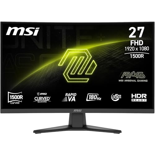 MSI MAG 275CQF E18 27-inch 2560 x 1440 (QHD) Gaming Monitor, 180Hz, Adaptive-Sync, HDR Ready, HDMI, VGA Port, VESA Mountable, Tilt, 4-Side Slim Bezel, 0.5ms, Black