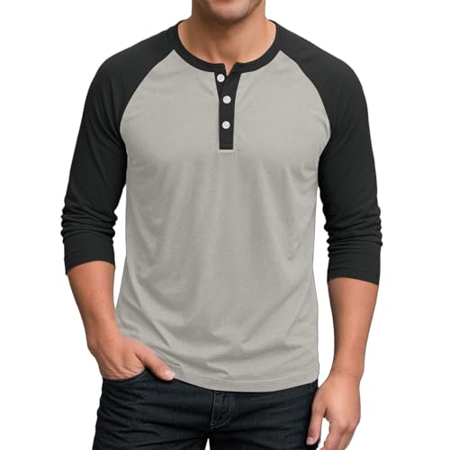 Henley Shirts for Men Raglan 3/4 Sleeve Jersey Baseball T-Shirts Button Down V Neck Shirt Contrast Color Tee Tops