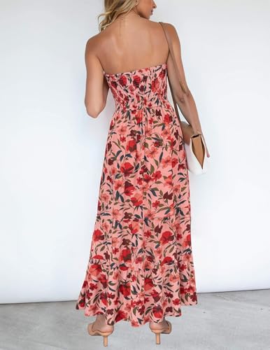 Image of ZESICA Women's Summer Boho Strapless Maxi Dress 2026 Casual Off Shoulder Smocked Flowy A Line Beach Holiday Long Dresses