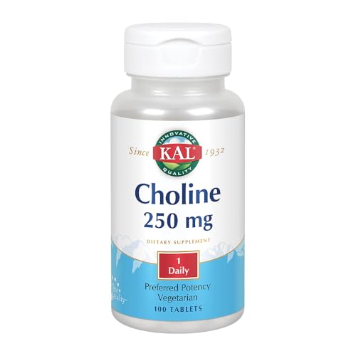 Kal Kal Choline 250Mg, Apto para Veganos, sin Gluten, 100 Comprimidos 80 g