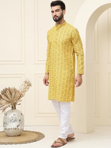 Image of SOJANYA(Since 1958 Men's Silk Blend Paisley Design Kurta & Off-White Churidar Pyjama Set