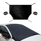 Fogfar 1 PC Car Front Windshield Sunshade, 94.48' x 57.08' 210T Silver-Coated Cloth Antifreeze Rearview Mirror Snow Shield, Elastic Hook Installation, Compatible with Large SUVs, Pickups (Black)