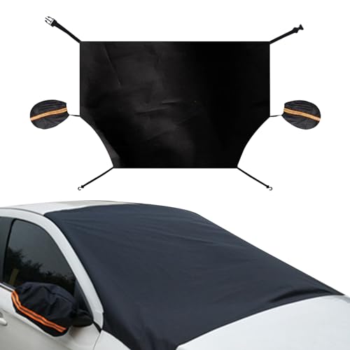 Image of Fogfar 1 PC Car Front Windshield Sunshade, 94.48 inch x 57.08 inch 210T Silver-Coated Cloth Antifreeze Rearview Mirror Snow Shield, Elastic Hook Installation, Compatible with Large SUVs, Pickups (Black)