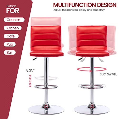 Vogue Furniture Direct Pu Leather Bar Stools, Modern Square Adjustable Swivel Barstools With Back, Armless Airlift Counter Height Bar Chairs For Kitchen Dining Set Of 2 (Red) #TOP4