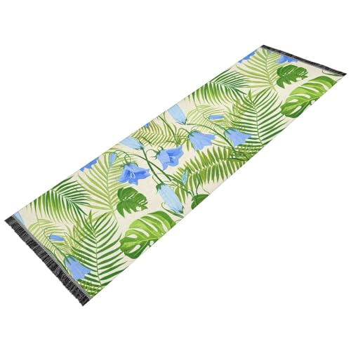 Leaves Bluebells Natural Beige Runner Rug for Hallways Kitchen Rugs Washable Rug for Bedroom Laundry Room Bathroom