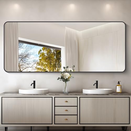 Image of DESBING 72 inch x 30 inchBathroom Mirror, Matte Black Wall Mirror with Metal Frame, Decorative Rectangular Vanity Mirror for Bedroom Bathroom Living Room Entryway (Horizontal /Vertical)