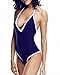 Tempt Me Women's One Piece V Neck Halter Vintage Sexy Backless Swimsuits Navy M