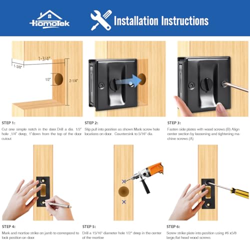 image for HOMOTEK 2 Pack Privacy Pocket Door Lock Hardware with Pull - Replace O