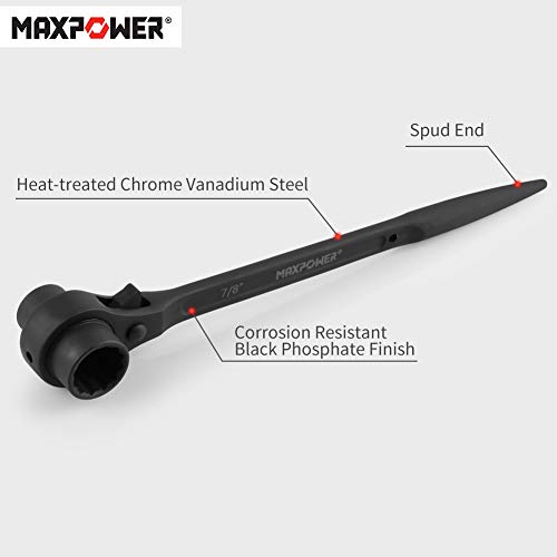 Maxpower 2 Pieces Spud Ratchet Set, 3/4 Inch X 7/8 Inch Dual Socket Spud Ratchet, 17Mm X 19Mm Metric Spud Ratchet Scaffold Wrench #TOP3