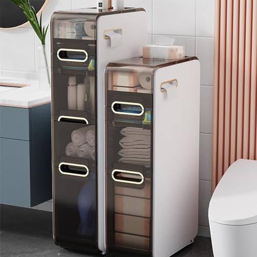 Gabinete de baño delgado de plástico delgado de 2/3/4 niveles con cajones deslizantes, gabinete de piso estrecho junto al inodoro, diseño que ahorra espacio, totalmente montado