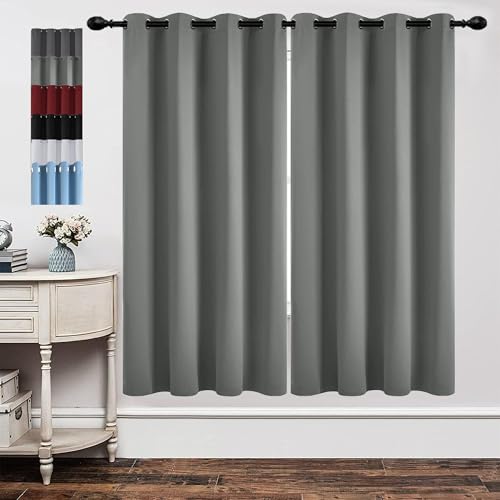 GOUSUN Abdunklungsvorhang 130 x 115 cm Höhe Verdunkelung Schiebegardinen Blackout Vorhang Blickdicht Abdunkelnd Vorhänge mit Ösen für Schlafzimmer, Hellgrau