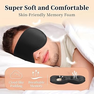 3D Sleep Mask for Men&Women, 2 Pack Contour Eye Masks for Sleep, Side Sleeping Mask for Men&Women, Blackout Eye Mask for Sleeping Eye Mask, Airplane Travel Essentials for Men, Meditation Black & Black