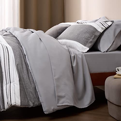 Bedsure King Size Comforter Set - 7 Pieces Grey White Striped Bedding Sets King Bed In A Bag With Comforters King Size, Sheets, Pillowcases & Shams, Bed Sets #TOP4