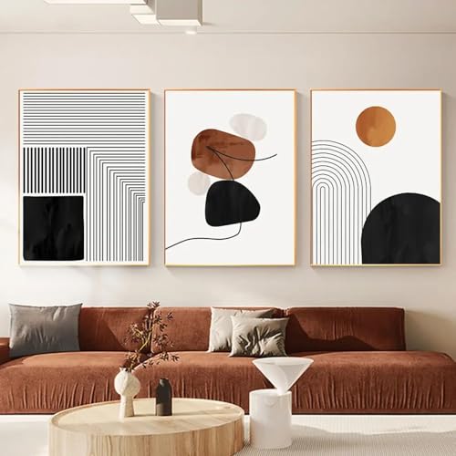 Toiles encadrées déco murale moderne tableau abstrait géométrique 3 pièces