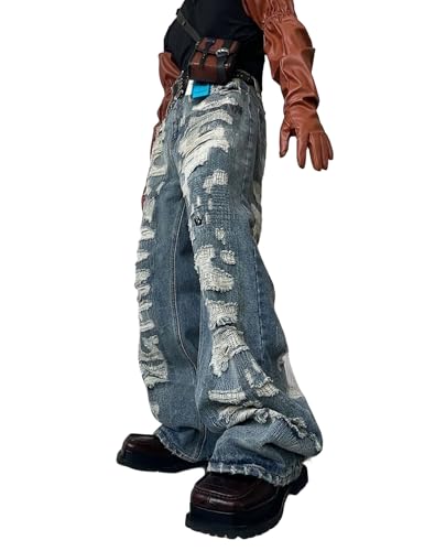 FCOOLYEET Flare Jeans Men Y2k Bootcut Baggy Ripped Jeans