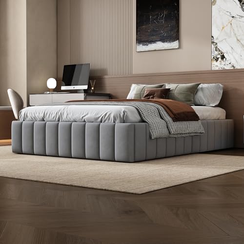 BXEYXE Polsterbett 140 x 200 cm Bettgestell Einzelbett Doppelbett Designbett mit Lattenrost (Ohne Matratze) Bettrahmen. Kein Kopfteil....