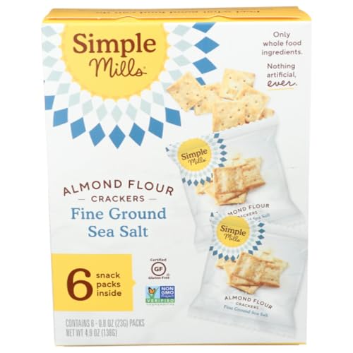 Simple Mills Fine Ground Sea Salt Seasoned Almond Flour Crackers, Gluten Free, 4.25 Ounces (Pack Of 6)