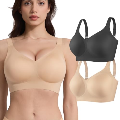 Jasmolly Womens Wireless Jelly Bras Plus Size 2 Pack Comfort Supportive Bra