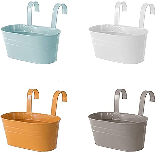 UV Rail Planter, Balcony Planters Railing Hanging Flower Pots with Detachable Hook, Iron Fence Bucket Outdoor Flower Pot for Patio Fence Deck Balcony Garden Color || (Set of 4) (B09BZ81V72) Amazon Price History, Amazon Price Tracker