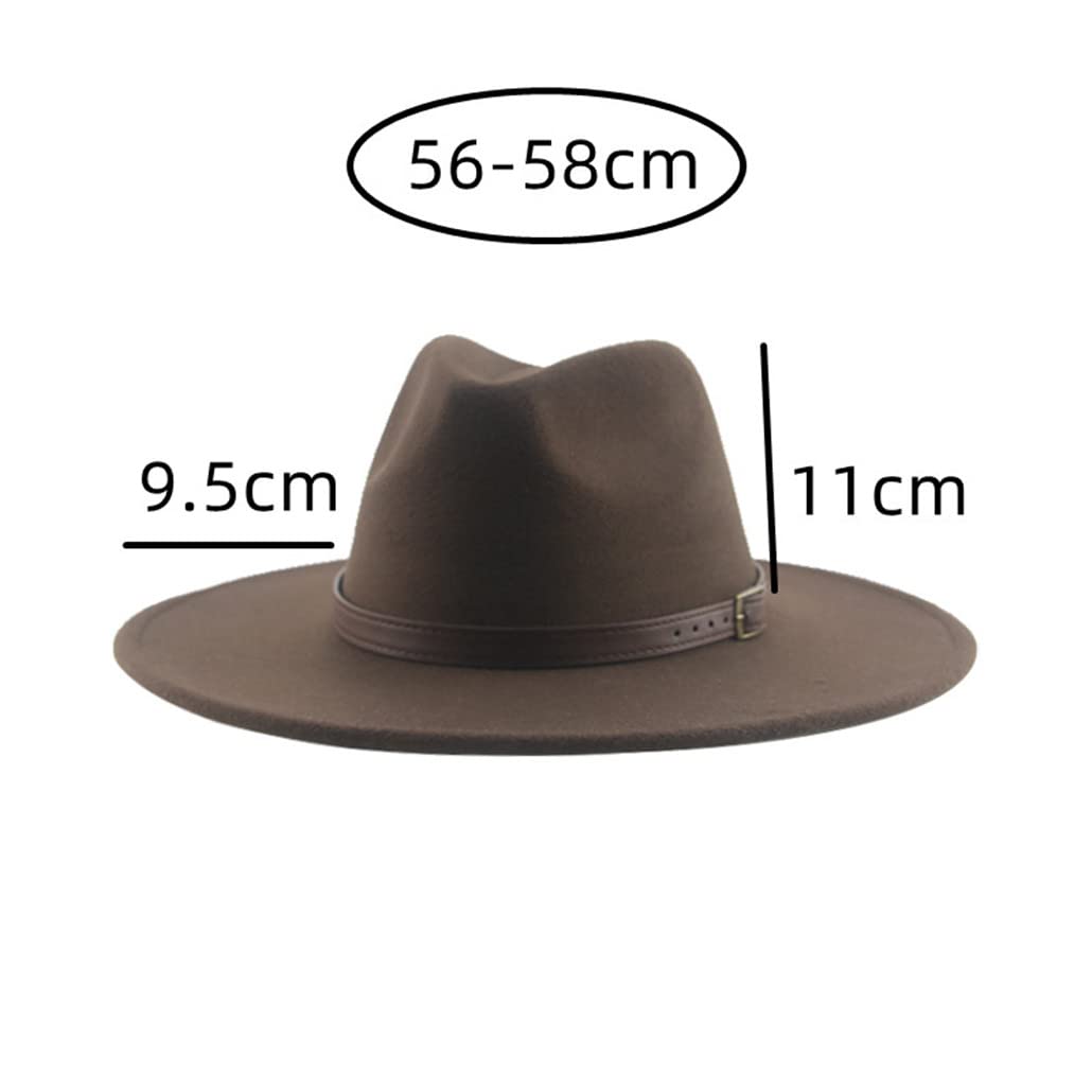 Cappelli per Donna Cappello da Uomo Cappello Invernale in Feltro Cappello Grande A Tesa Larga 9,5 Cm Cintura con Fascia Casual Solido Panama cap,Coffee-56-58cm